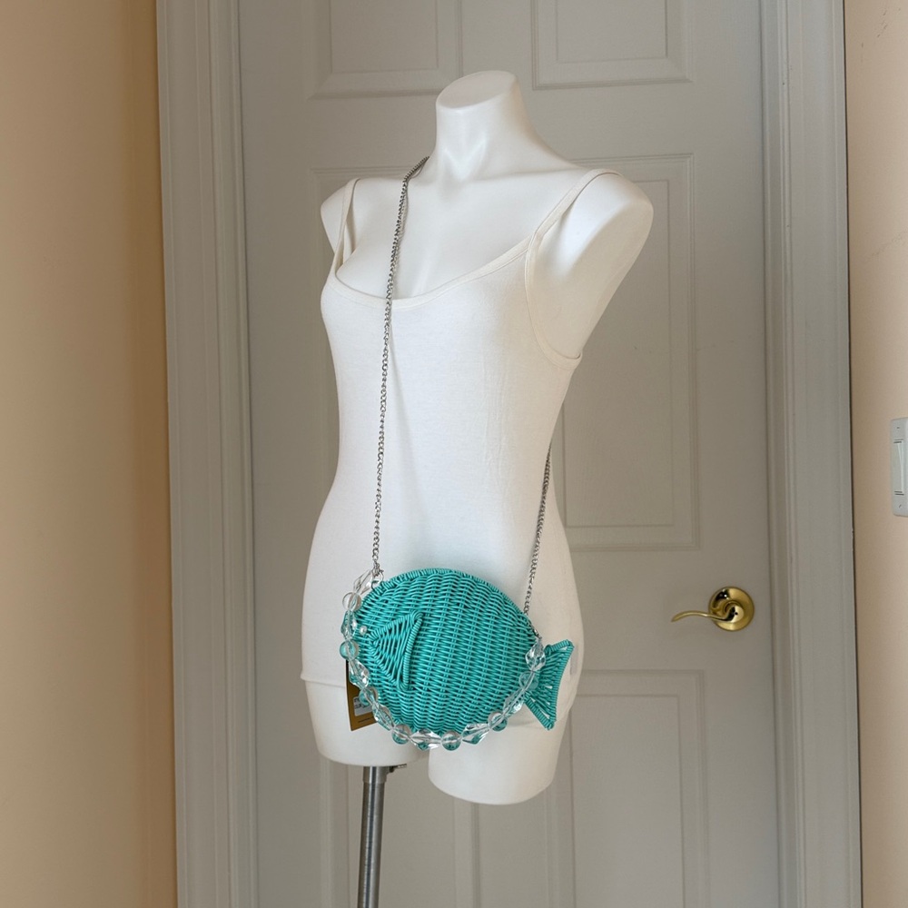 Wicker fish  Crossbody Bag in Teal